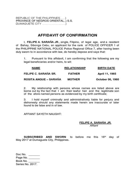 affidavit of confirmation free download|Affidavit of Confirmation PNP .